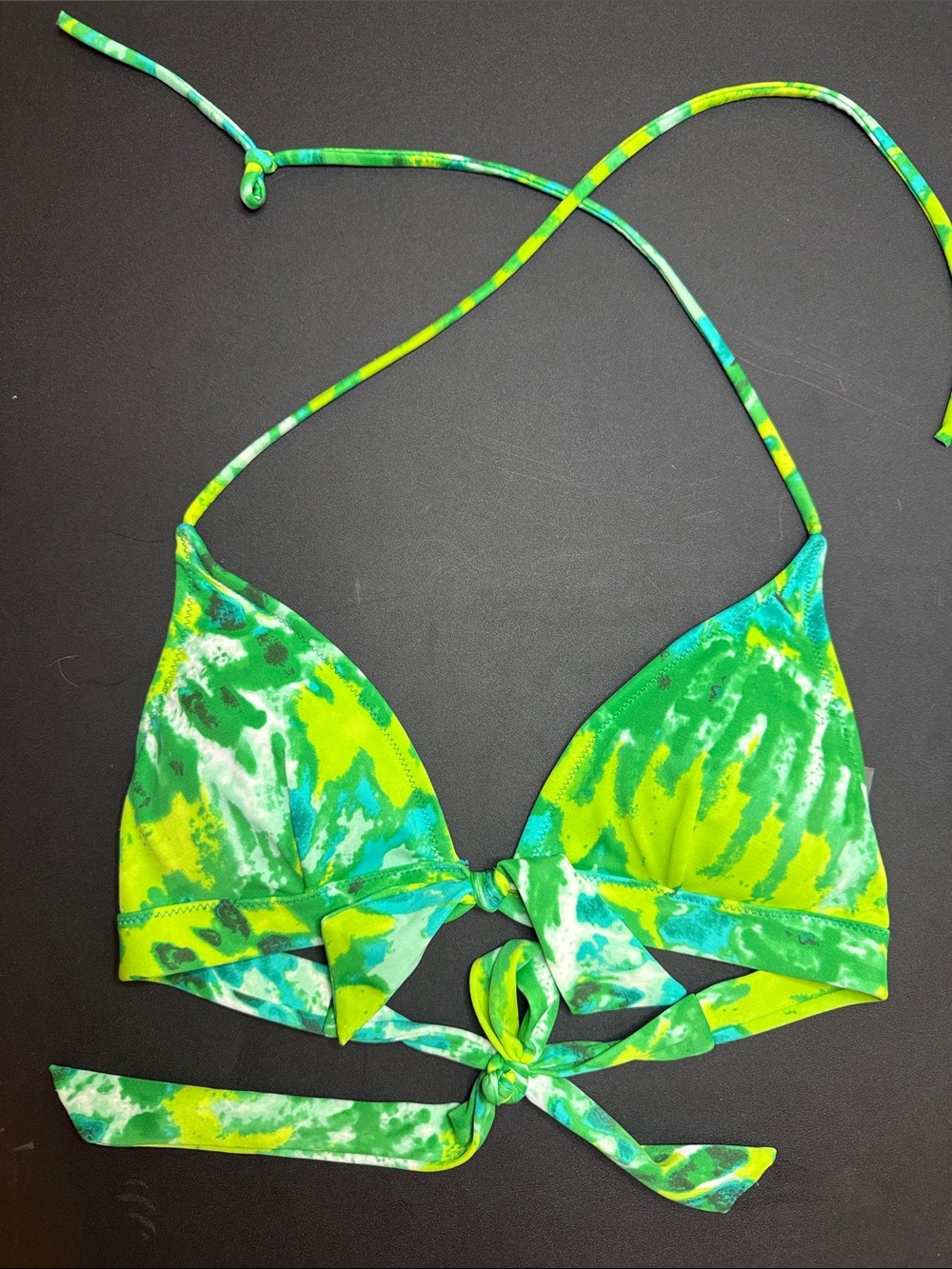 Victoria's Secret Green & Yellow Tie-Front Tie-Dye Triangle Swim Top Small